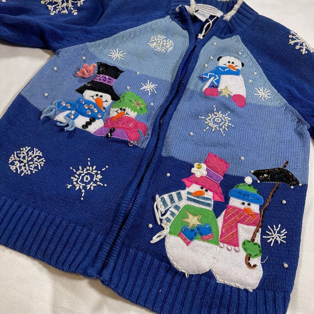 Vintage Tiara International Christmas Sweater Cardigan Snowman Beaded